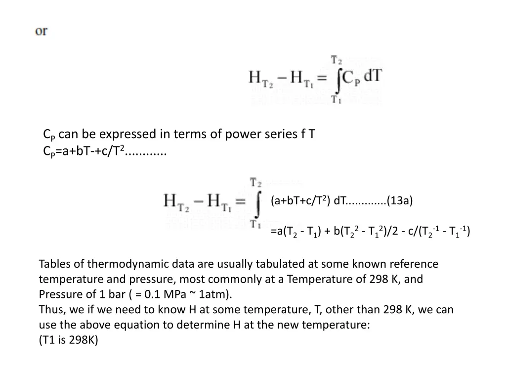 c p can be expressed in terms of power series