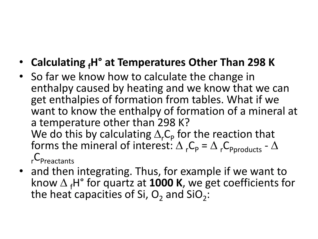 calculating f h at temperatures other than