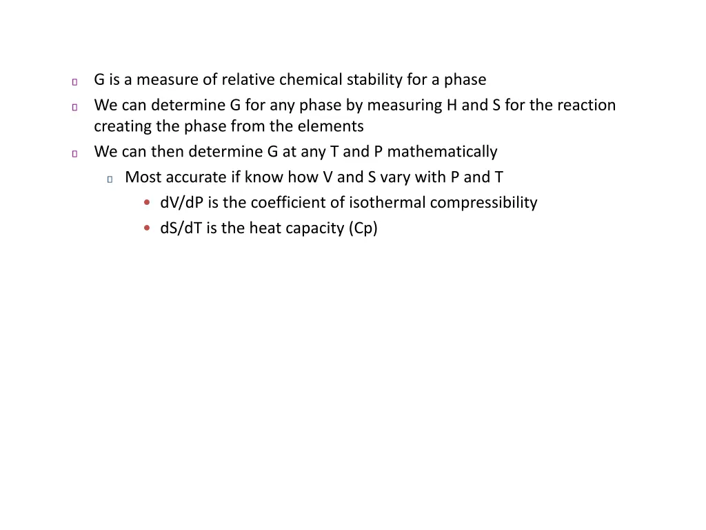 g is a measure of relative chemical stability