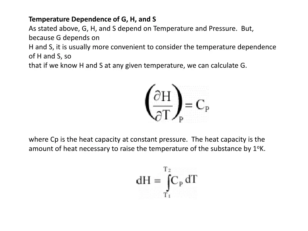 temperature dependence of g h and s as stated