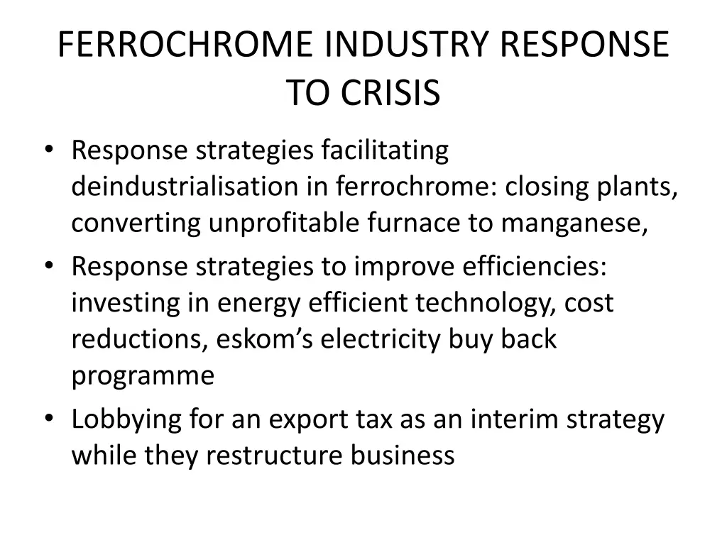 ferrochrome industry response to crisis