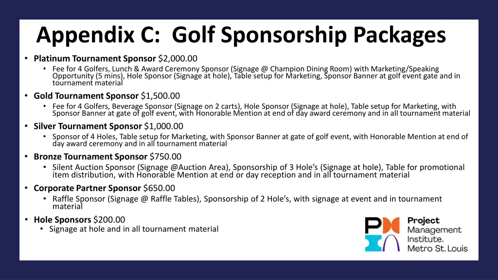 appendix c golf sponsorship packages platinum