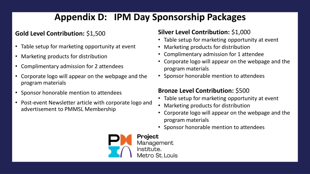 appendix d ipm day sponsorship packages