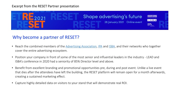 excerpt from the reset partner presentation