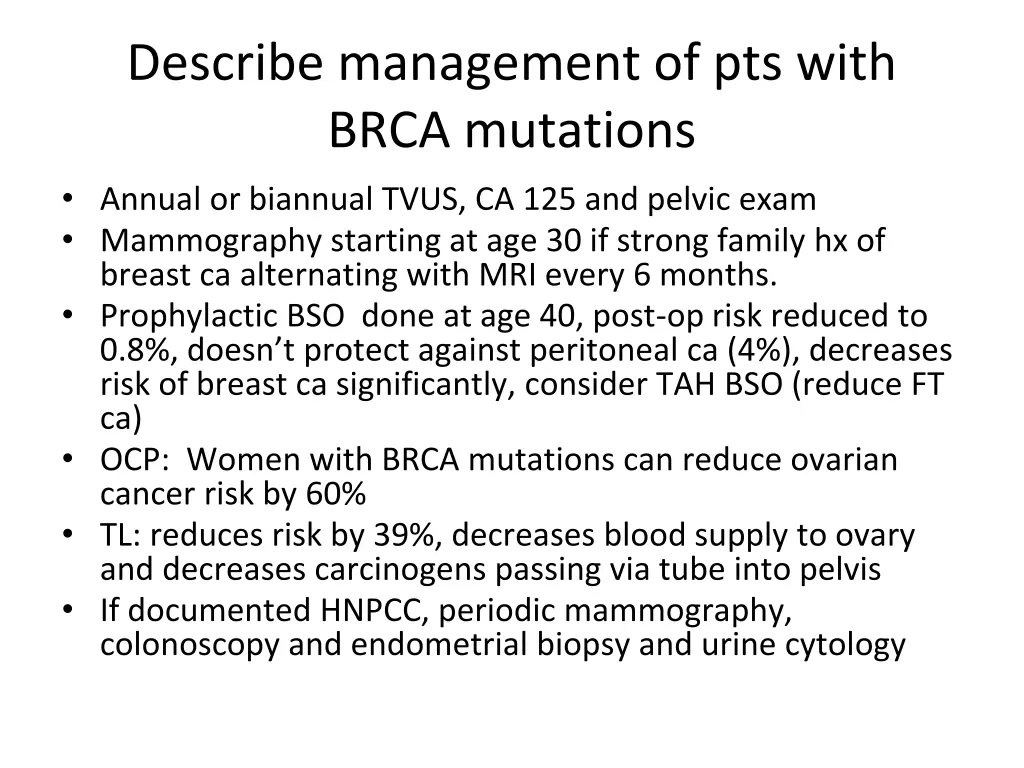 describe management of pts with brca mutations