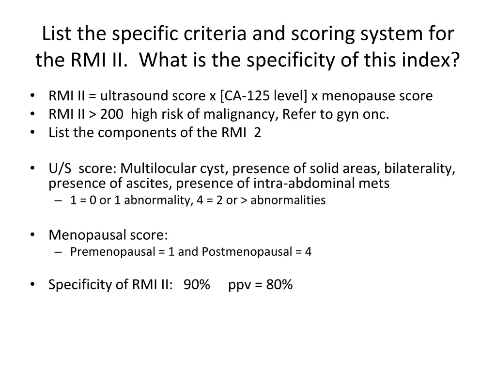 list the specific criteria and scoring system