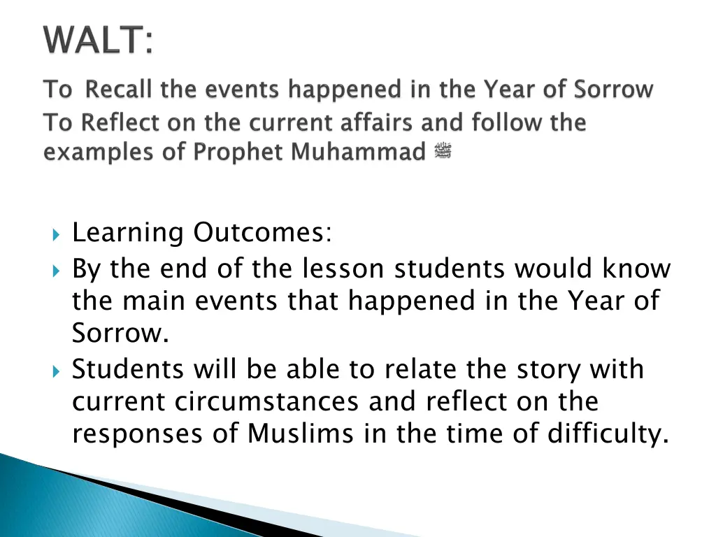 learning outcomes by the end of the lesson