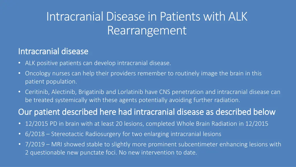 intracranial disease in patients with