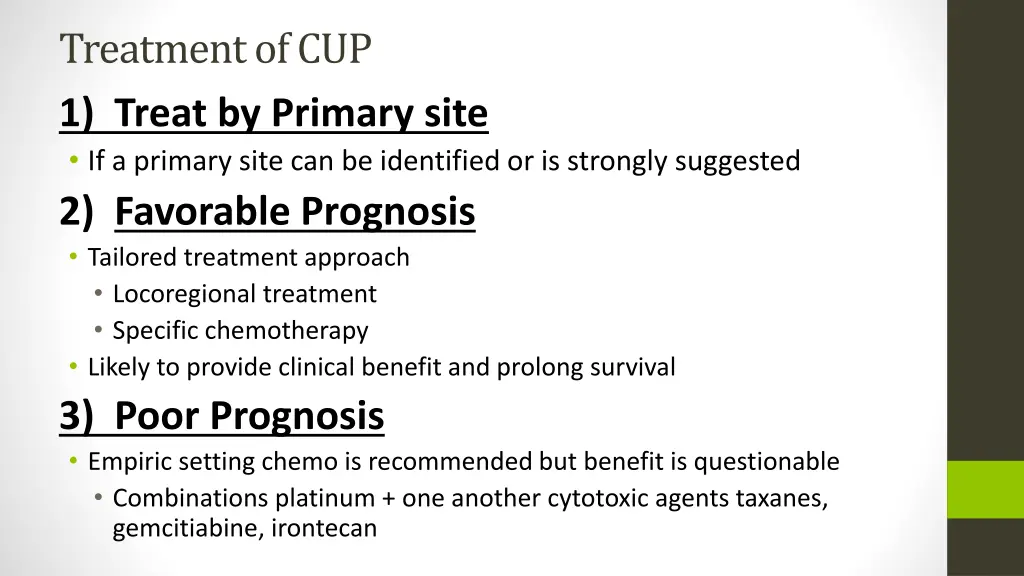 treatment of cup 1 treat by primary site