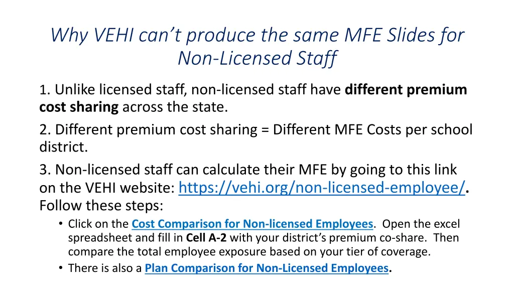 why vehi can t produce the same mfe slides