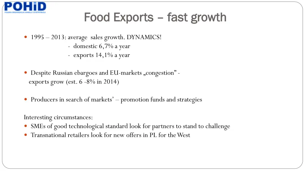 food exports food exports fast growth