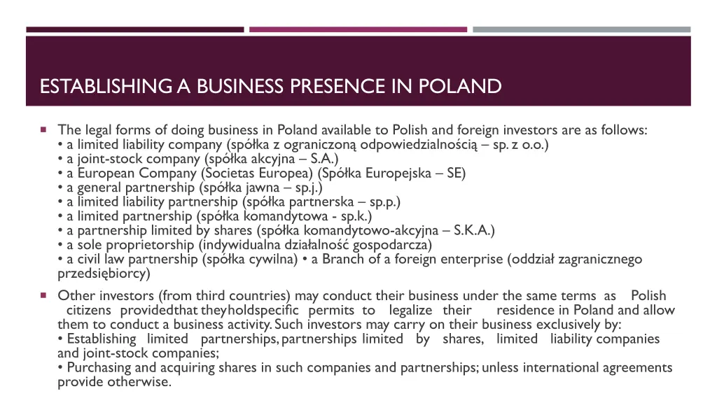 establishing a business presence in poland