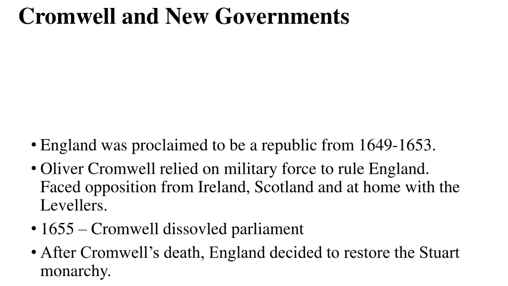 cromwell and new governments