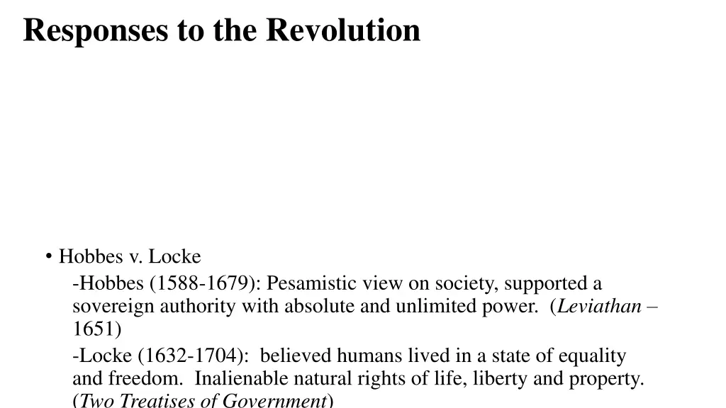 responses to the revolution