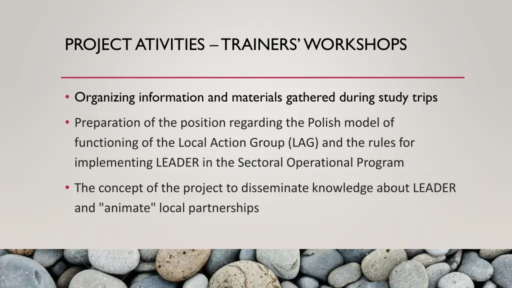 project ativities trainers workshops