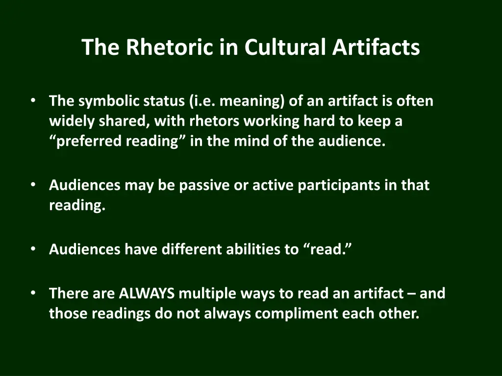 the rhetoric in cultural artifacts 1