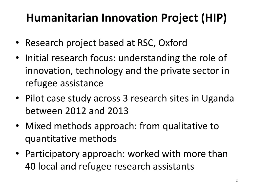 humanitarian innovation project hip