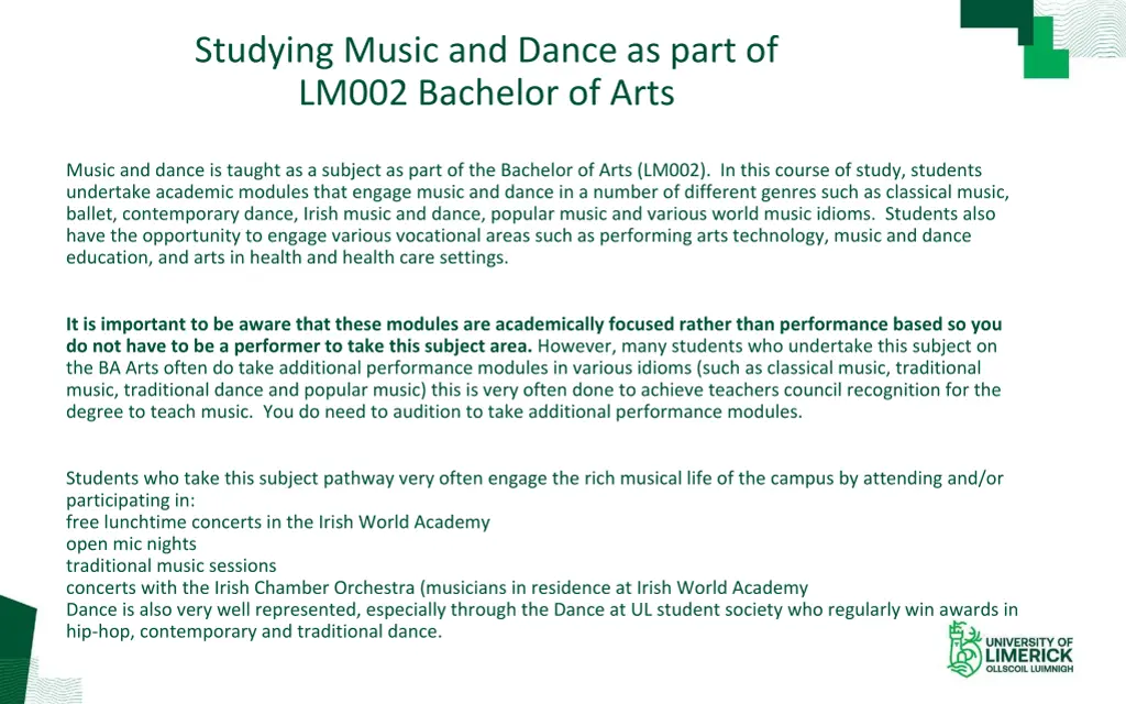 studying music and dance as part of lm002