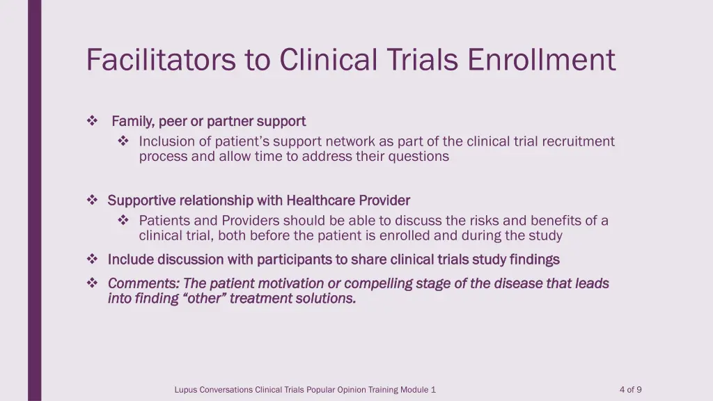 facilitators to clinical trials enrollment