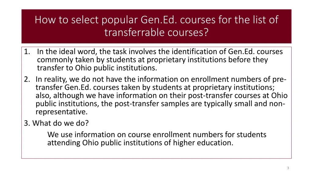 how to select popular gen ed courses for the list