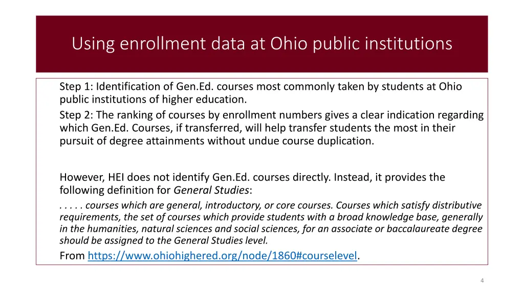 using enrollment data at ohio public institutions