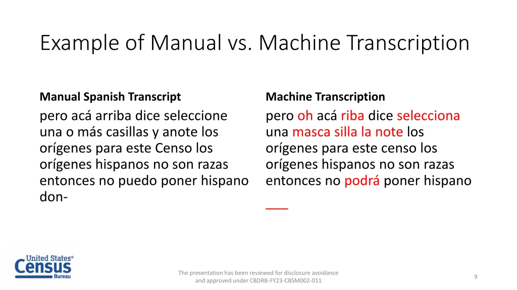example of manual vs machine transcription
