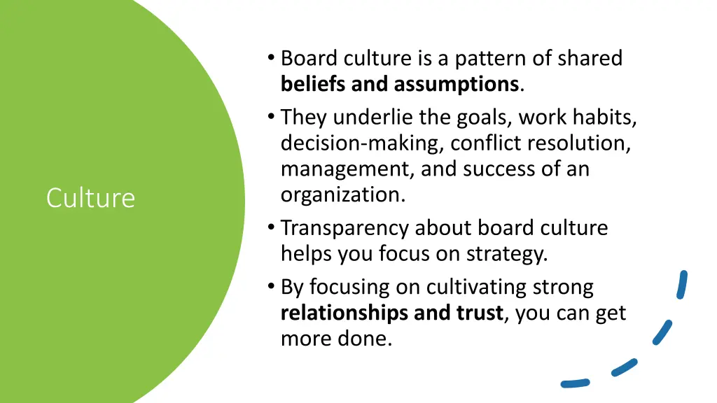 board culture is a pattern of shared beliefs