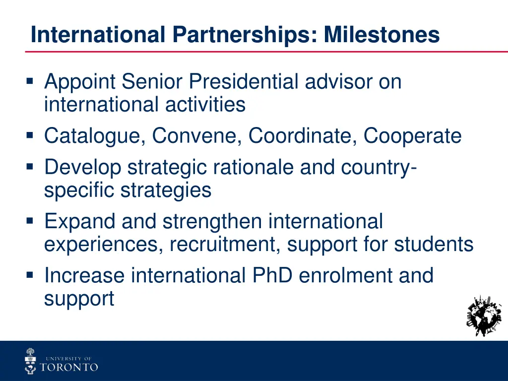 international partnerships milestones