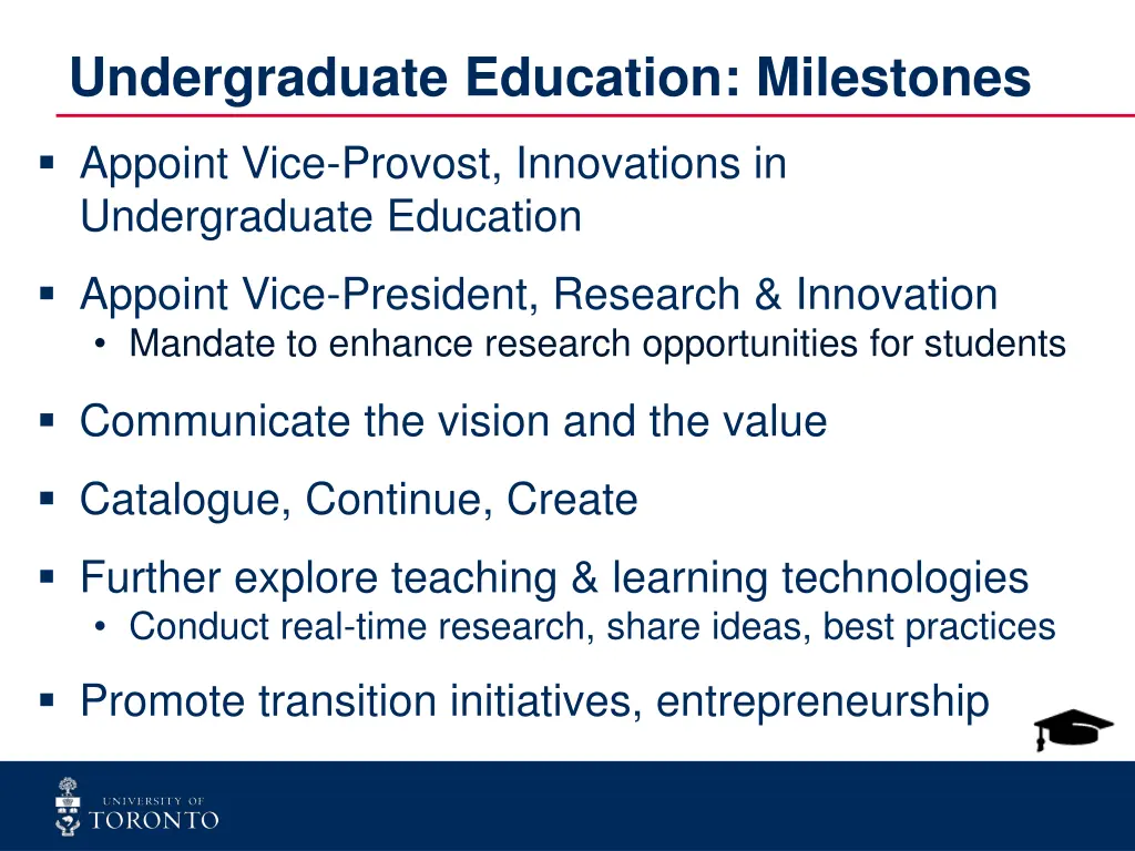 undergraduate education milestones