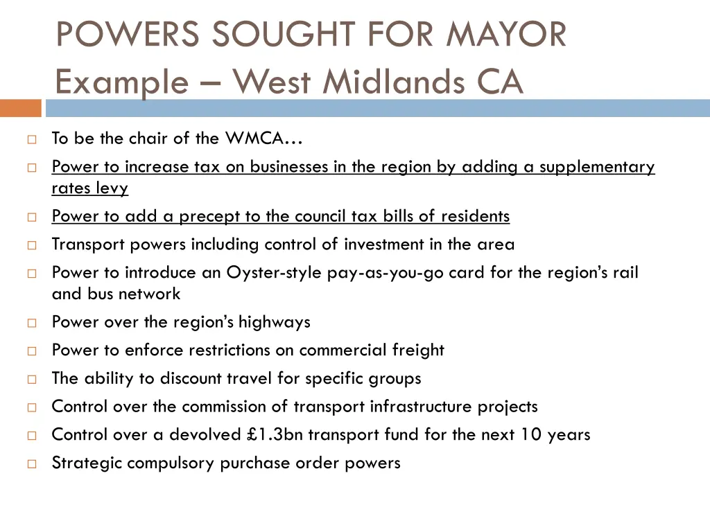 powers sought for mayor example west midlands ca