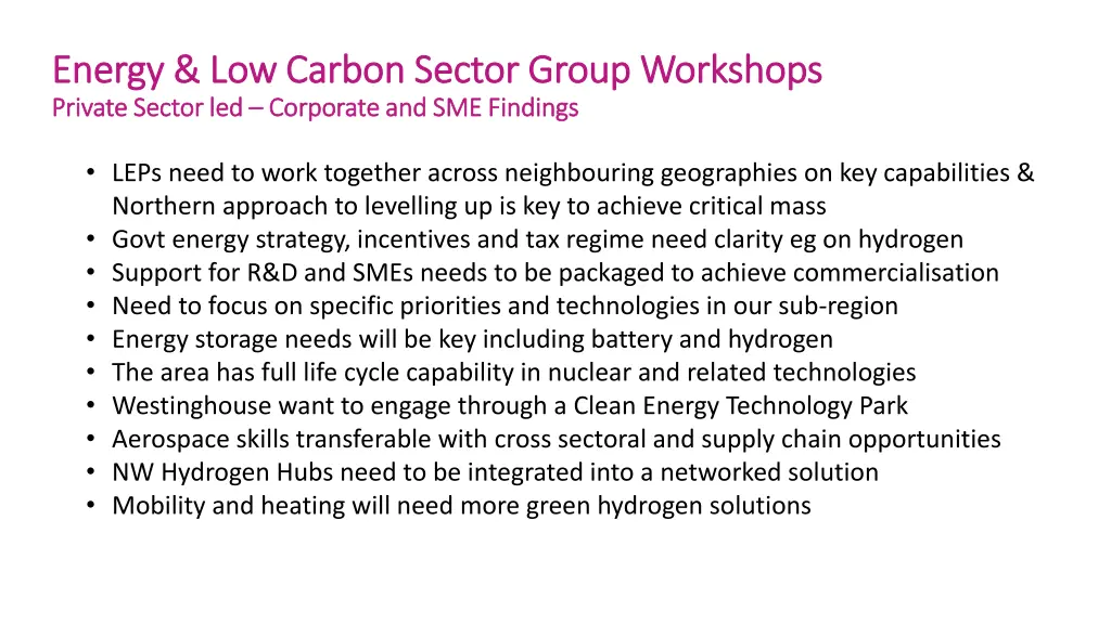 energy low carbon sector group workshops energy