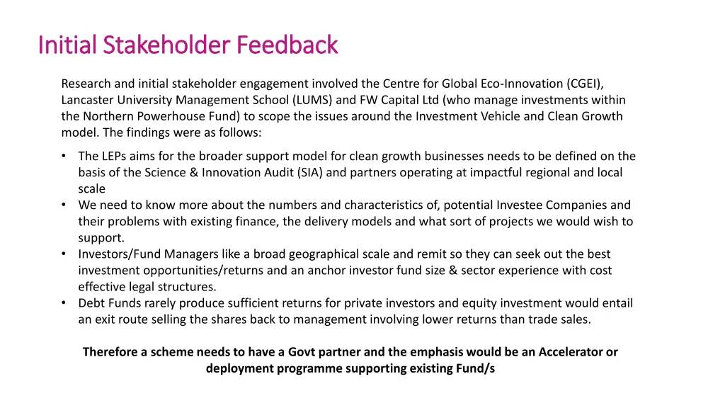 initial initial s stakeholder feedback takeholder