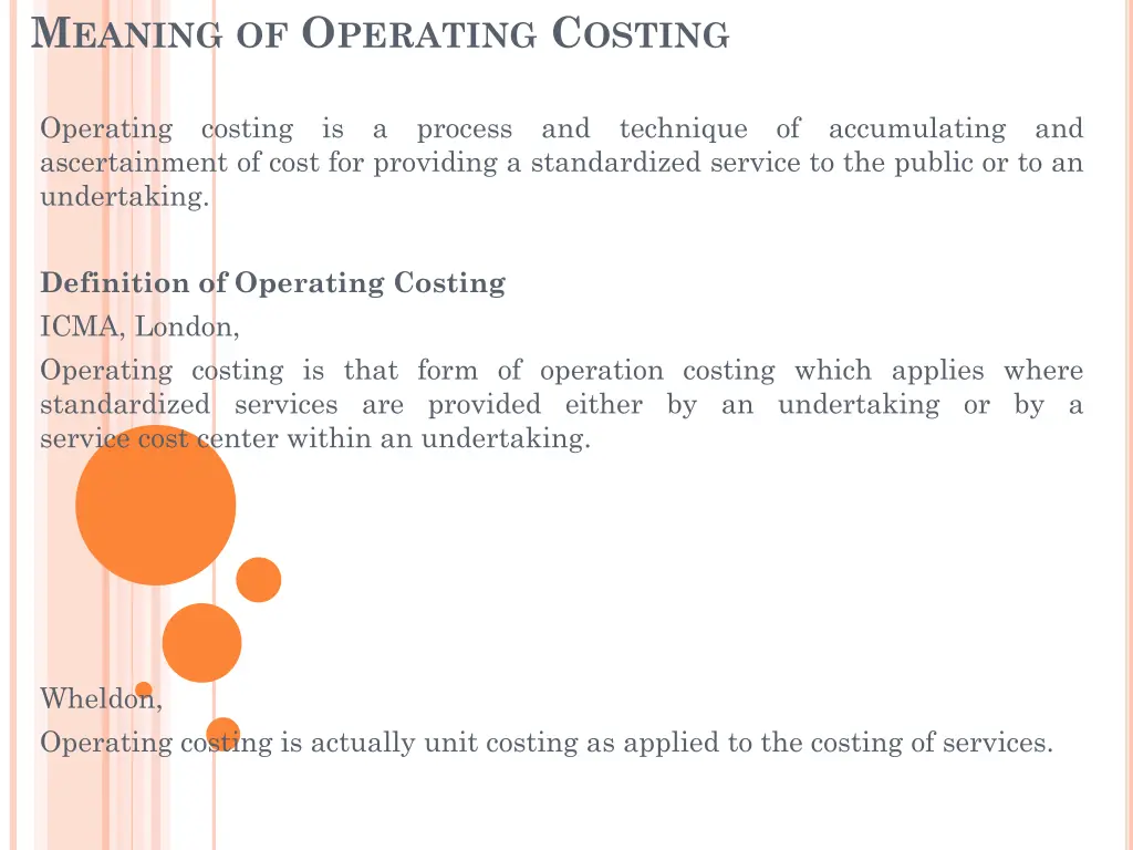 m eaning of o perating c osting