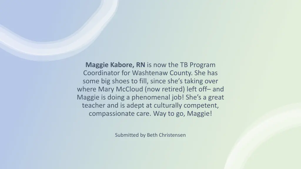 maggie kabore rn is now the tb program