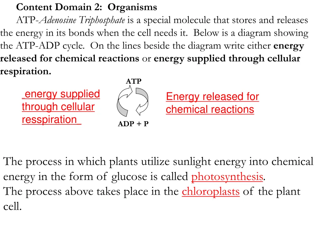 content domain 2 organisms atp adenosine 1