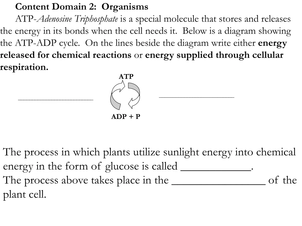 content domain 2 organisms atp adenosine