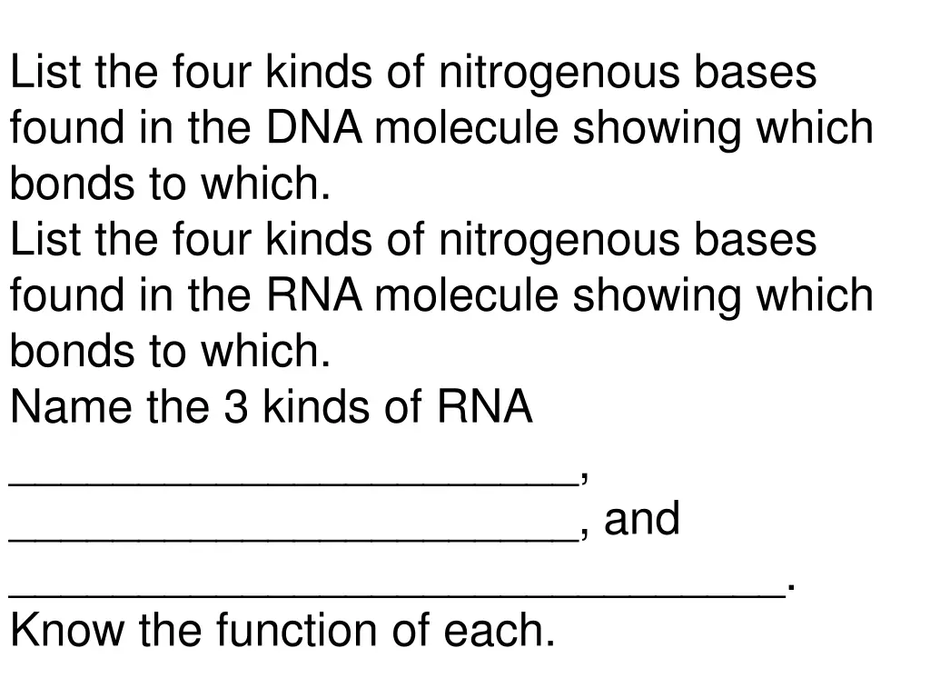 list the four kinds of nitrogenous bases found