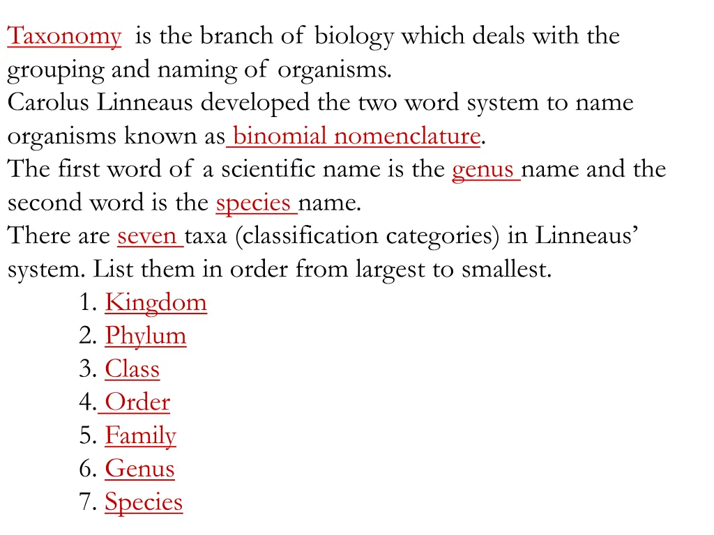 taxonomy is the branch of biology which deals