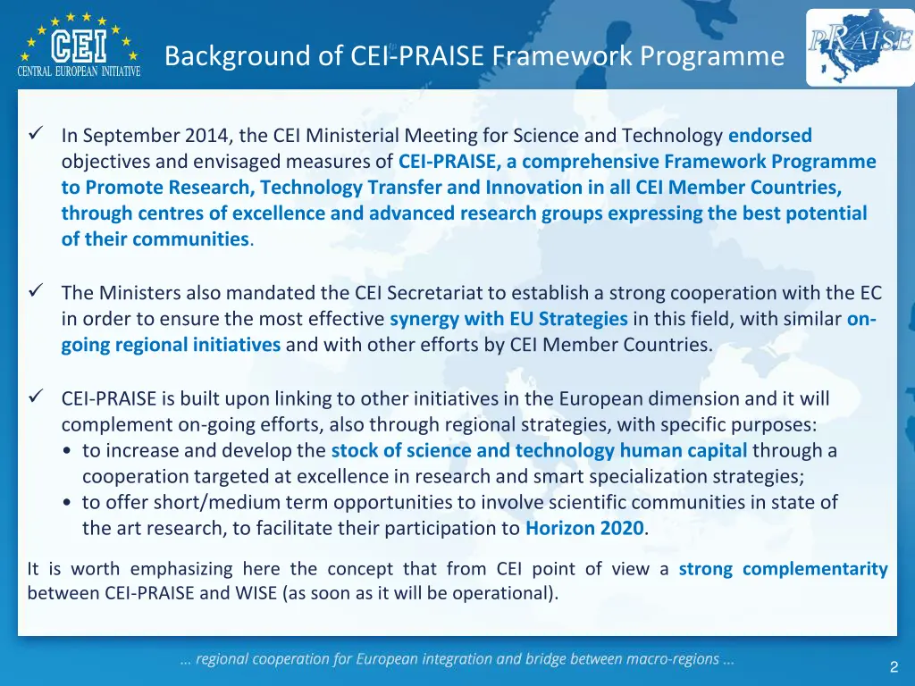 background of cei praise framework programme