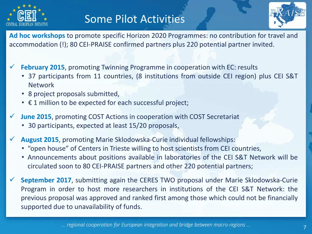 some pilot activities