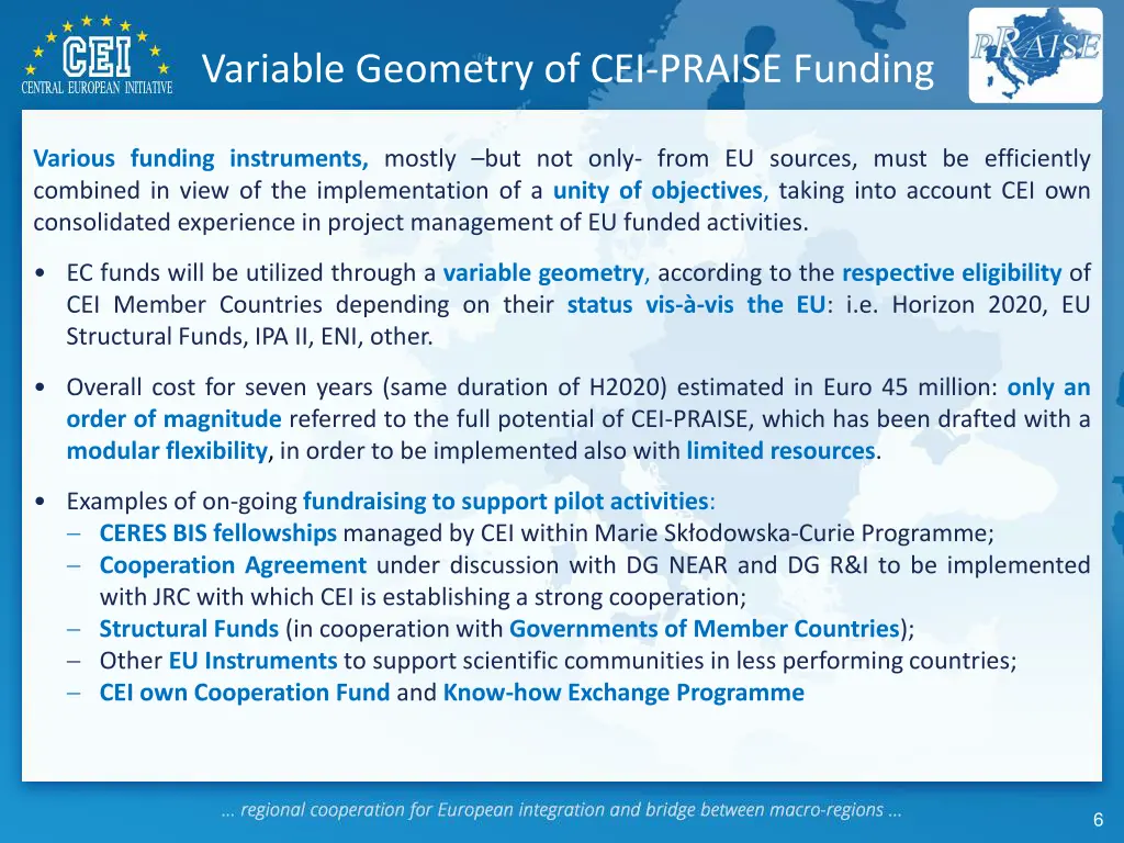 variable geometry of cei praise funding