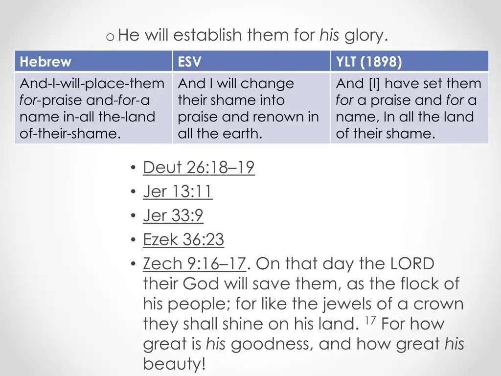 o he will establish them for his glory 4