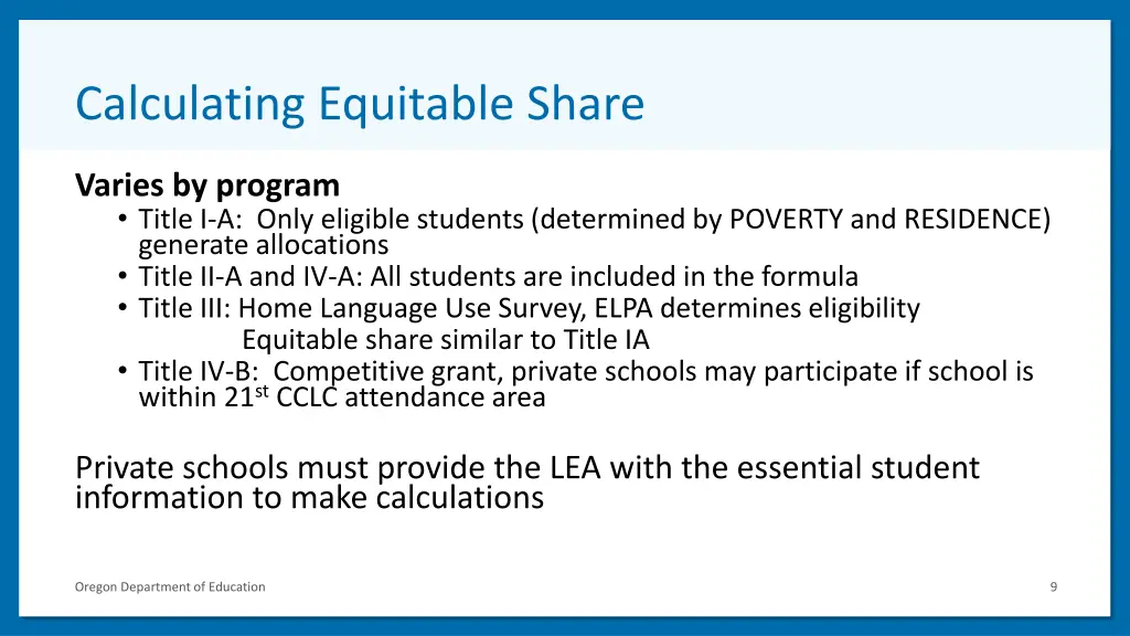 calculating equitable share