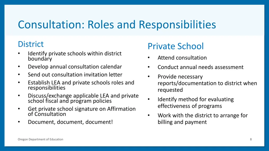 consultation roles and responsibilities