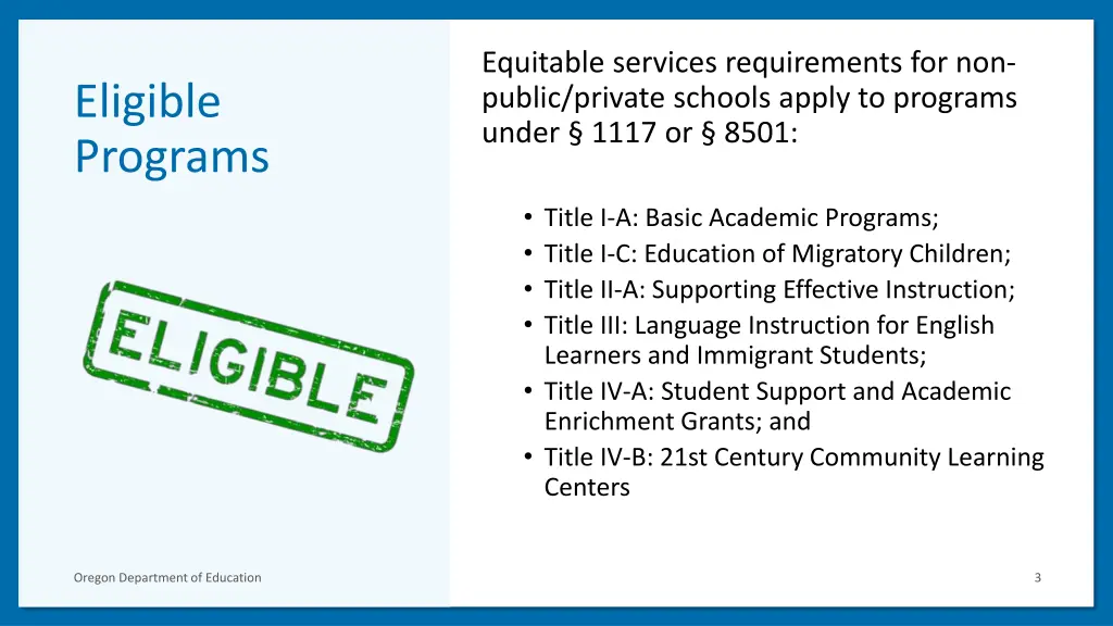 equitable services requirements for non public