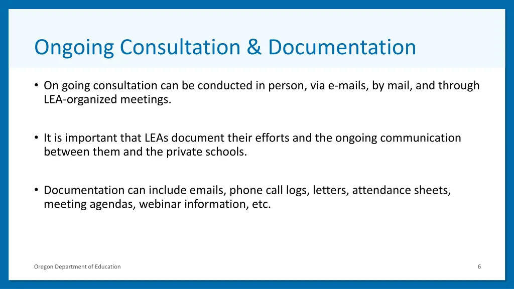 ongoing consultation documentation