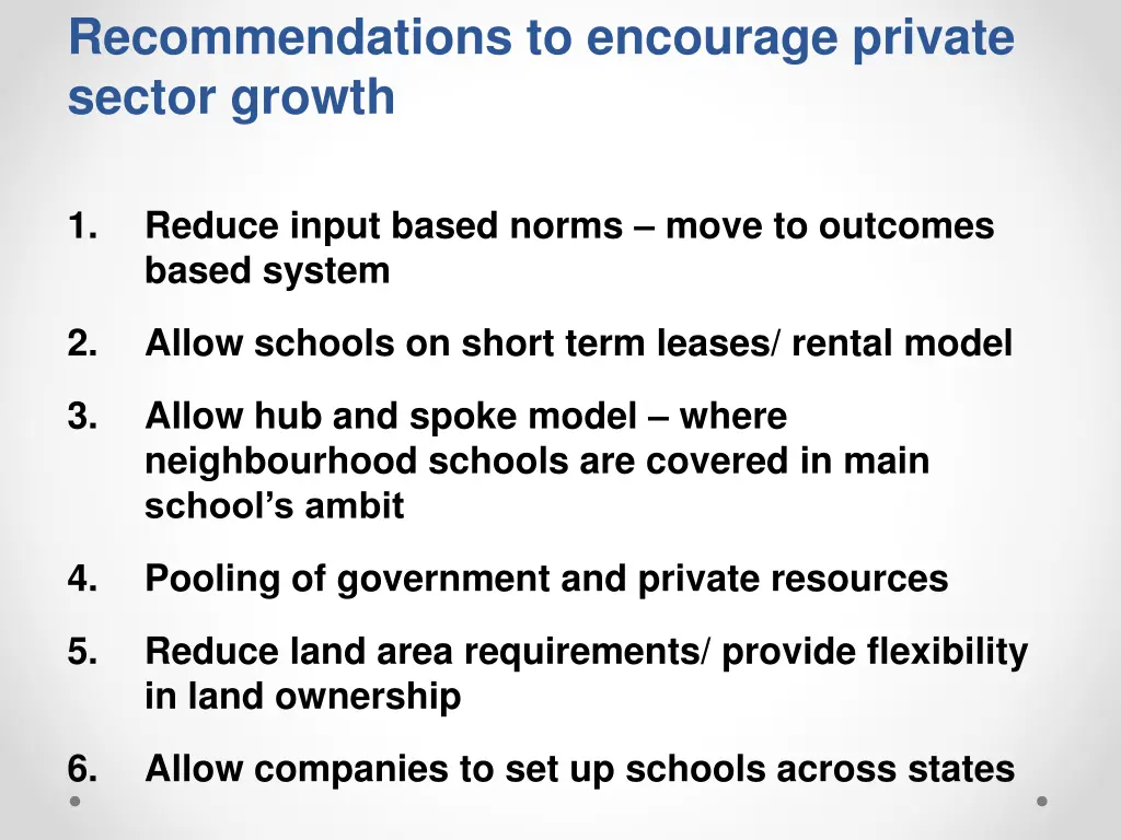 recommendations to encourage private sector growth