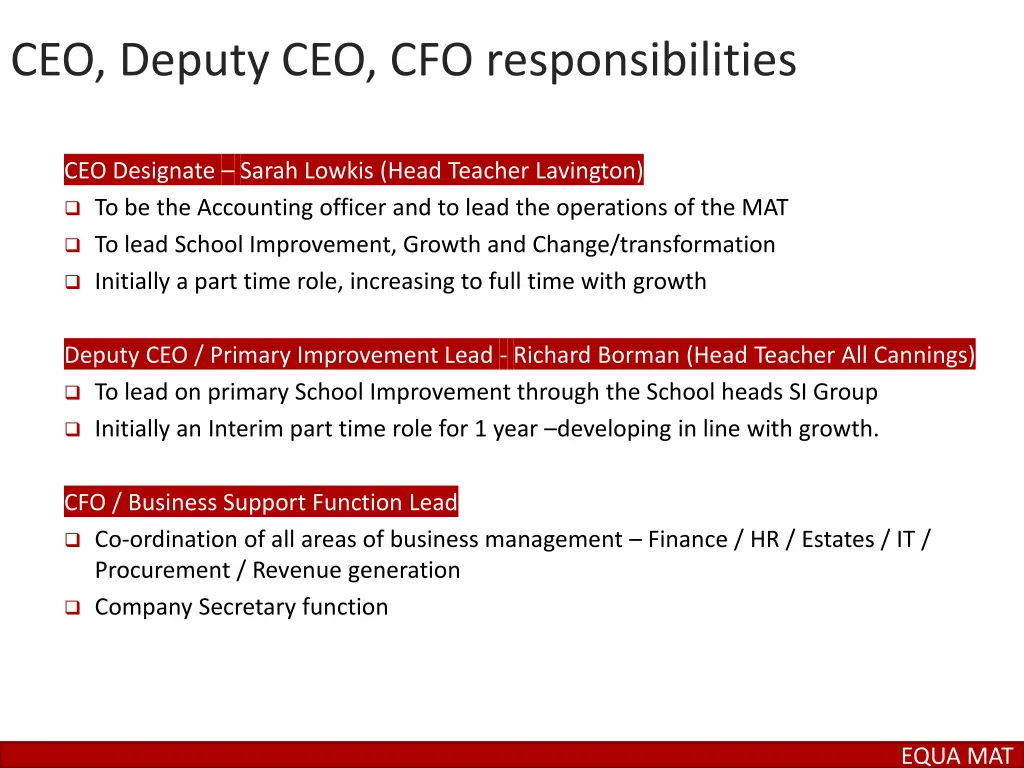 ceo deputy ceo cfo responsibilities