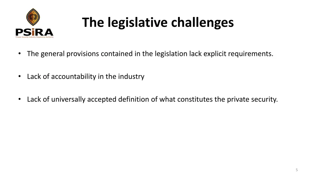 the legislative challenges