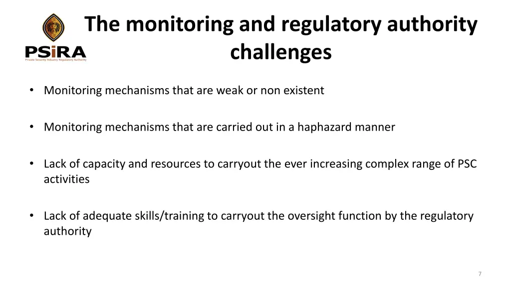 the monitoring and regulatory authority challenges